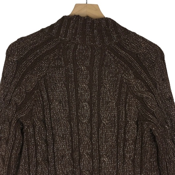 CHICOS Cardigan Sweater Metallic Open Front Cable Knit Rabbit Hair Size 1 Medium - Picture 4 of 8
